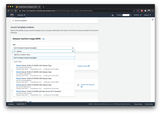 creating a launch template in the console