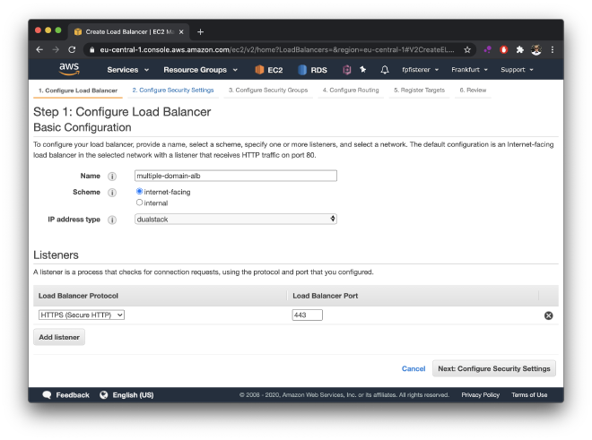 creating an application load balancer in the console