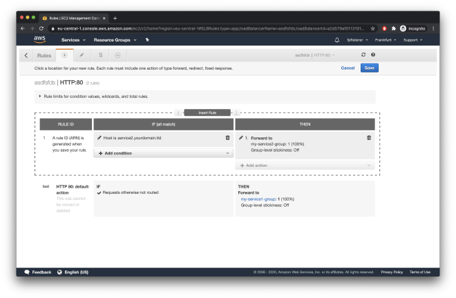 load balancer listener traffic routing rule